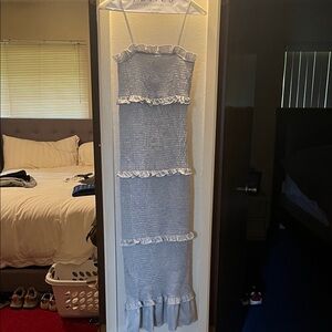 Chic Silver Ruffled Midi Dress